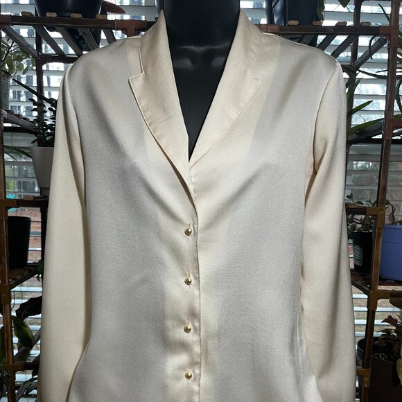 Salem Tops - Vintage Salem Cream Satin Button Front Blouse Gold Buttons Womens 7/8